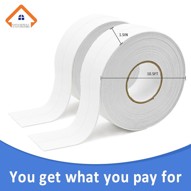 TOUSEA Caulk Tape Self Adhesive,Easy to Install Caulking Tape for Bathroom Peel & Stick Caulking Strip Floor Tile Wallpaper Toilet Tub Shower Wall Trim,Waterproof Caulking Sealing Tape for Bathroom,Toilet - Image 3